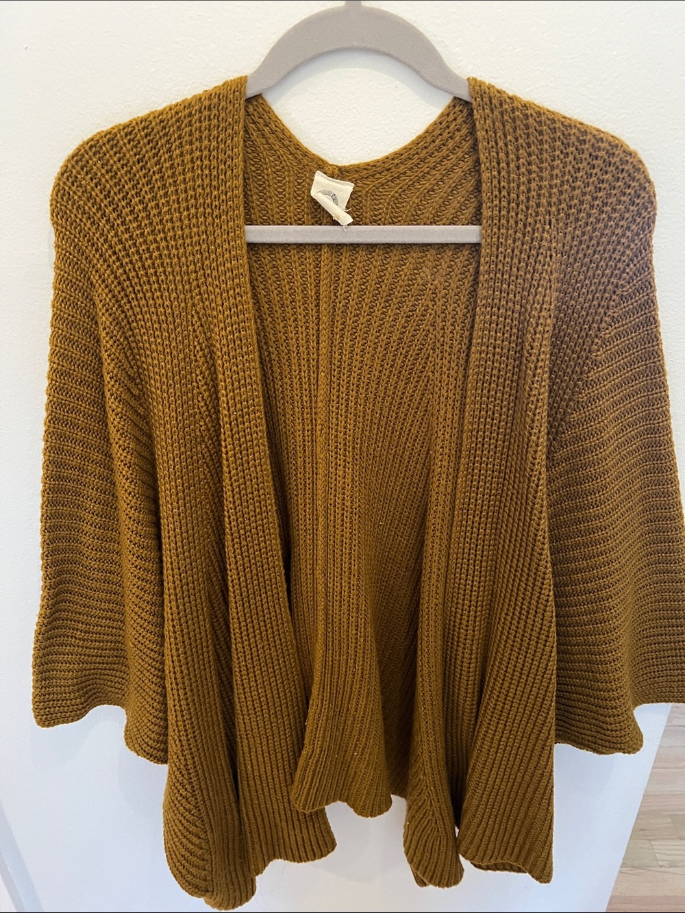 Open-Front Knit Cardigan in Mustard Brown